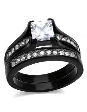 Ring Stainless Steel Two-Tone IP Black AAA Grade CZ Clear