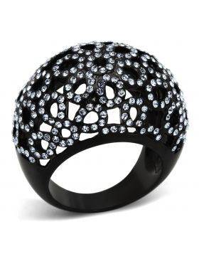 Ring Stainless Steel IP Black(Ion Plating) Top Grade Crystal Light Sapphire