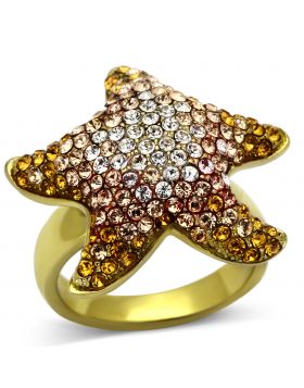 Ring Stainless Steel IP Gold(Ion Plating) Top Grade Crystal Multi Color