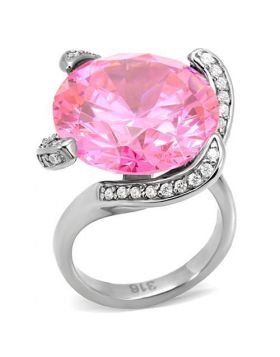 Ring Stainless Steel High polished (no plating) AAA Grade CZ Rose Round
