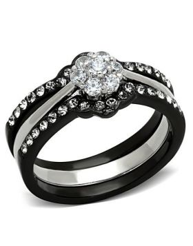 Ring Stainless Steel Two-Tone IP Black AAA Grade CZ Clear