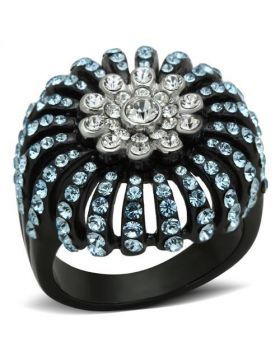Ring Stainless Steel Two-Tone IP Black Top Grade Crystal Sea Blue