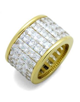 Ring Stainless Steel IP Gold(Ion Plating) AAA Grade CZ Clear