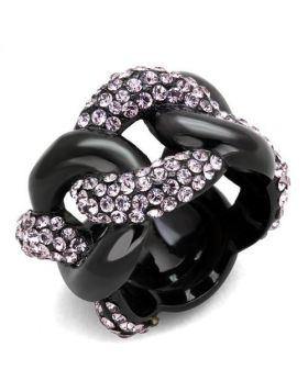 Ring Stainless Steel IP Black(Ion Plating) Top Grade Crystal Light Amethyst