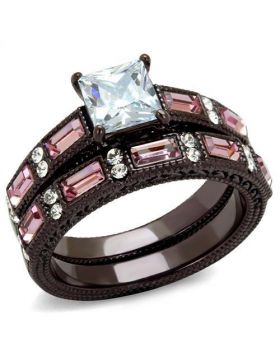 Ring Stainless Steel IP Dark Brown (IP coffee) AAA Grade CZ Clear Square