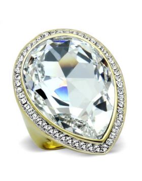 Ring Stainless Steel Two-Tone IP Gold (Ion Plating) Top Grade Crystal Clear