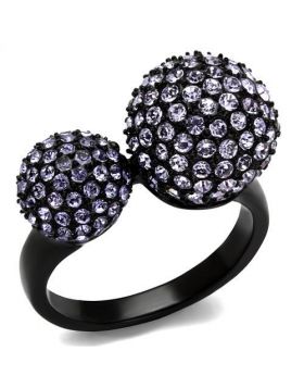 Ring Stainless Steel IP Black(Ion Plating) Top Grade Crystal Multi Color