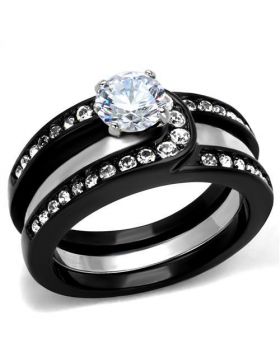 Ring Stainless Steel Two-Tone IP Black (Ion Plating) AAA Grade CZ Clear
