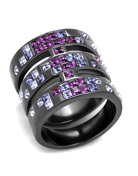 Ring Stainless Steel IP Light Black  (IP Gun) Top Grade Crystal Multi Color