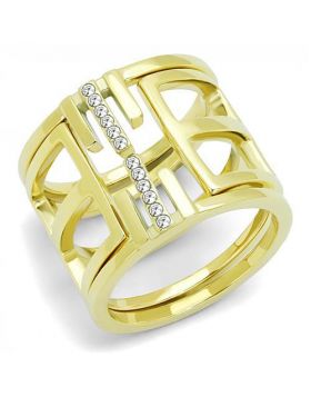 Ring Stainless Steel IP Gold(Ion Plating) Top Grade Crystal Clear