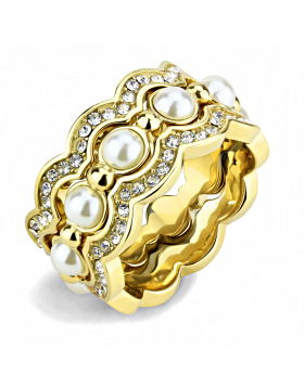 Ring Stainless Steel IP Gold(Ion Plating) Synthetic White Pearl