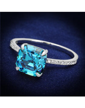 Ring 925 Sterling Silver Rhodium Cubic Sea Blue
