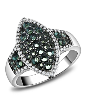 Ring 925 Sterling Silver Rhodium + Ruthenium Synthetic Blue Zircon Synthetic Glass