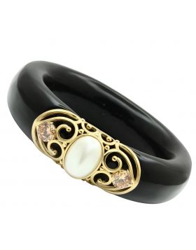 Bangle Brass IP Gold(Ion Plating) Synthetic White Pearl