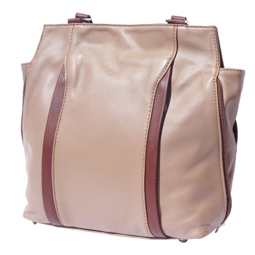 Berri hobo leather bag (convertible backpack) - Taupe/Brown