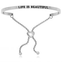 Stainless Steel Life Is Beautiful Adjustable Bracelet