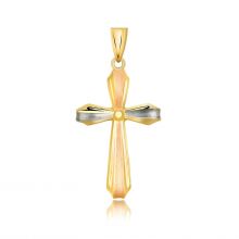 14k Tri Color Gold Cross Motif Pendant with Textured Finish