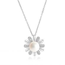 Sterling Silver Pendant with Sun Motif and Freshwater Pearl-18