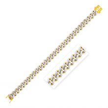 14k Two Tone Gold 8 1/4 inch Curb Chain Bracelet with White Pave-8.25''