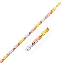 14k Tri-Color Gold Shiny and Textured X Link Bracelet-7.25''