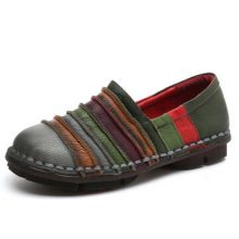 SOCOFY Rainbow Color Genuine Leather Soft Flat Loafers
