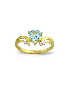0.96 Carat 14K Gold Slant Of Light Blue Topaz Diamond Ring