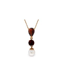 14K Rose Gold Necklace w/ Garnets & Pearl