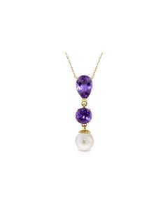 5.25 Carat 14K Gold Necklace Purple Amethyst Pearl
