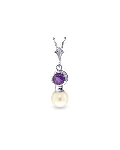 2.48 Carat 14K White Gold Necklace Amethyst Pearl