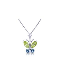 0.6 Carat 14K White Gold Butterfly Necklace Blue Topaz Peridot