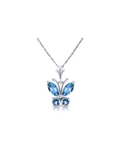 0.6 Carat 14K White Gold Butterfly Necklace Blue Topaz
