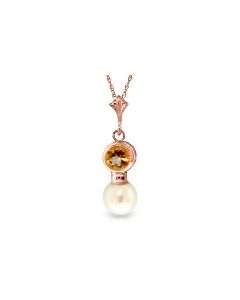 14K Rose Gold Necklace w/ Citrine & Pearl