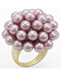 Ring Brass Gold Synthetic Light Amethyst Pearl