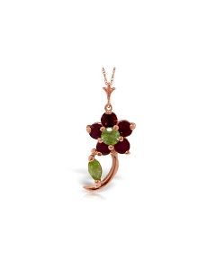 0.87 Carat 14K Rose Gold Flower Stem Ruby Peridot Necklace