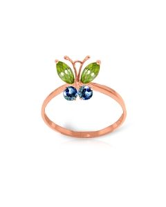 0.6 Carat 14K Rose Gold Butterfly Ring Peridot Blue Topaz