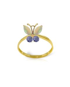 0.7 Carat 14K Gold Butterfly Ring Opal Tanzanite