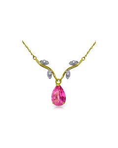1.52 Carat 14K Gold Burning Heat Pink Topaz Diamond Necklace