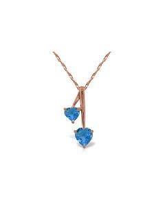 14K Rose Gold Hearts Necklace w/ Natural Blue Topaz