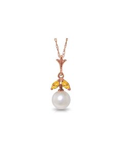 14K Rose Gold Natural Pearl & Citrine Necklace Certified