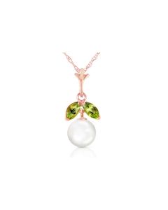14K Rose Gold Natural Pearl & Peridot Necklace Certified