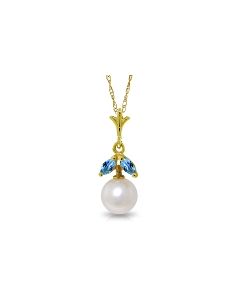 2.2 Carat 14K Gold Necklace Natural Pearl Blue Topaz