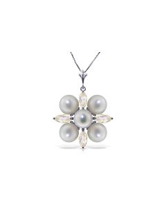6.3 Carat 14K White Gold Necklace White Topaz Pearl