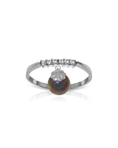 2.1 Carat 14K White Gold Ring Natural Diamond Dangling Black Pearl