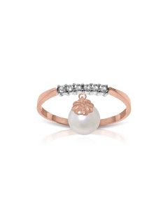 2.1 Carat 14K Rose Gold Ring Natural Diamond Dangling Pearl