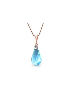 14K Rose Gold Natural Diamond & Blue Topaz Necklace Jewelry