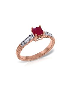 14K Rose Gold Ring Natural Diamond & Ruby Gemstone
