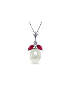 4.5 Carat 14K White Gold Necklace Natural Pearl Ruby