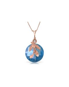 14K Rose Gold Necklace w/ Checkerboard Cut Blue Topaz & Diamond