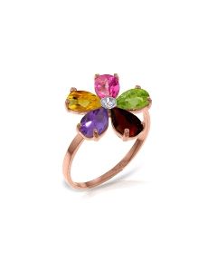 14K Rose Gold Ring w/ Natural Diamond & Multi Gemstones