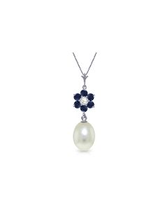 4.53 Carat 14K White Gold Necklace Natural Pearl, Sapphire Diamond